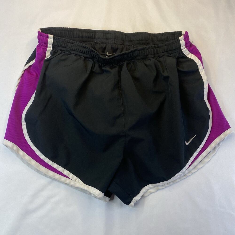 Nike Dri-FIT Women's Athletic Running Shorts Black Purple White Mesh Drawstring